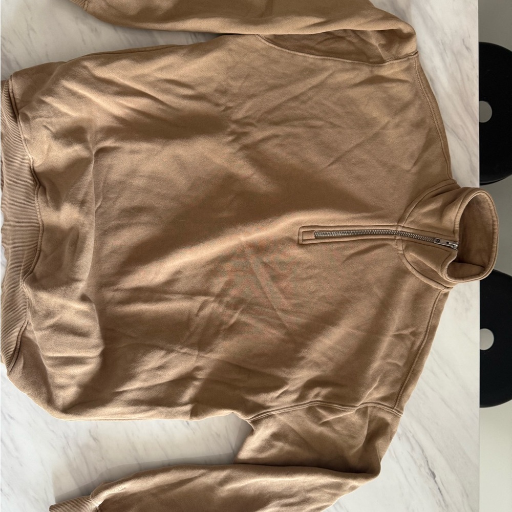 Aritzia Tan Quarter-Zip Sweater